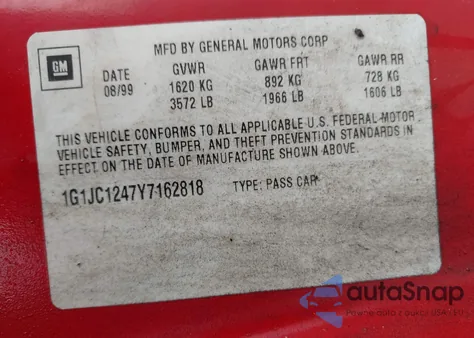 2000 Chevrolet Cavalier from USA, damaged, VIN 1G1JC1247Y7162818